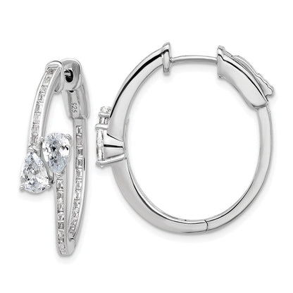 Sterlingsilber Rhodiniert Zirkonia Oval Klappbar Creolen