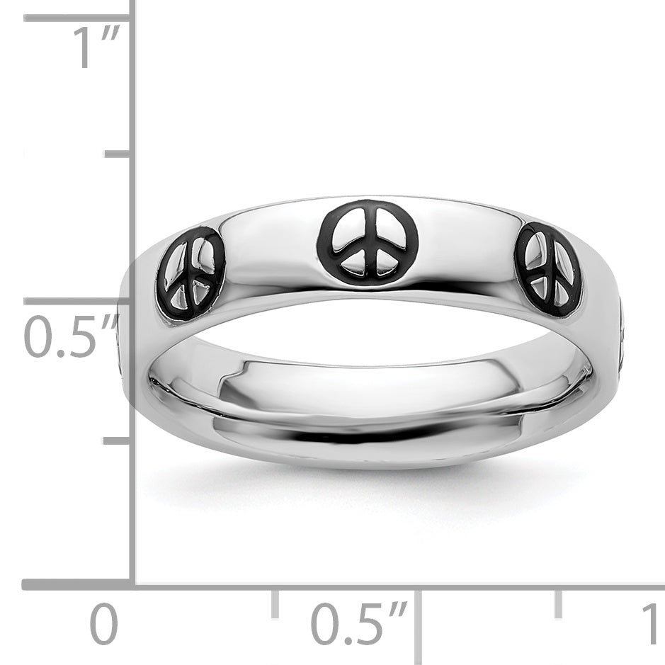 Sterlingsilber Stapelbar Expressions Poliert Emailliert Frieden Zeichen Ring