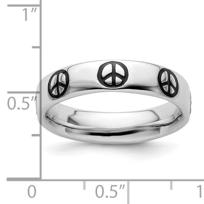 Sterlingsilber Stapelbar Expressions Poliert Emailliert Frieden Zeichen Ring