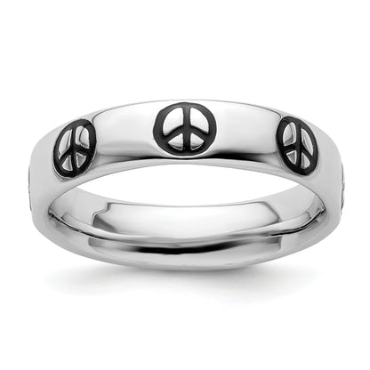 Sterlingsilber Stapelbar Expressions Poliert Emailliert Frieden Zeichen Ring