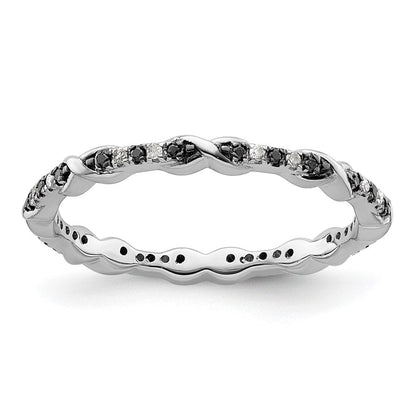 Sterlingsilber Stapelbar Expressions Schwarz & Weiß Diamant Ring