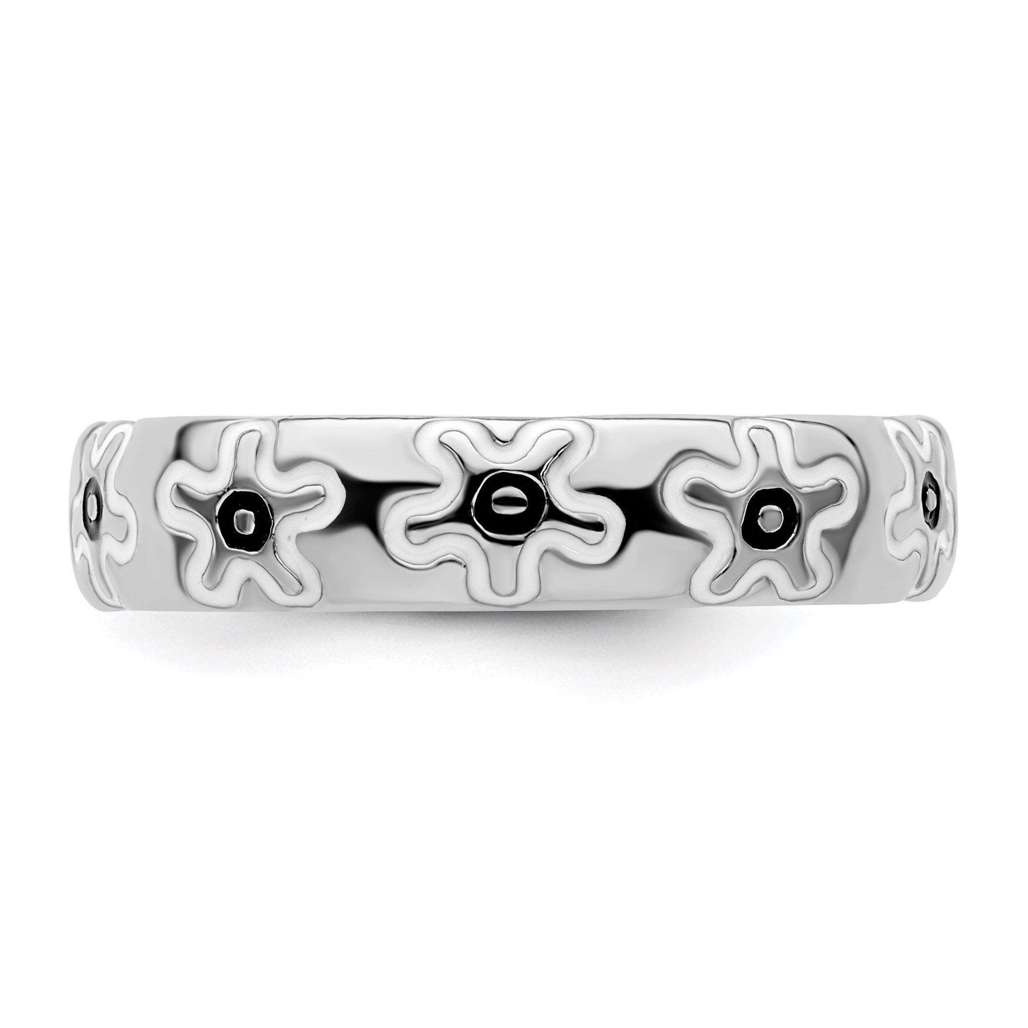 Sterlingsilber Stapelbar Expressions Poliert Emailliert Blume Ring