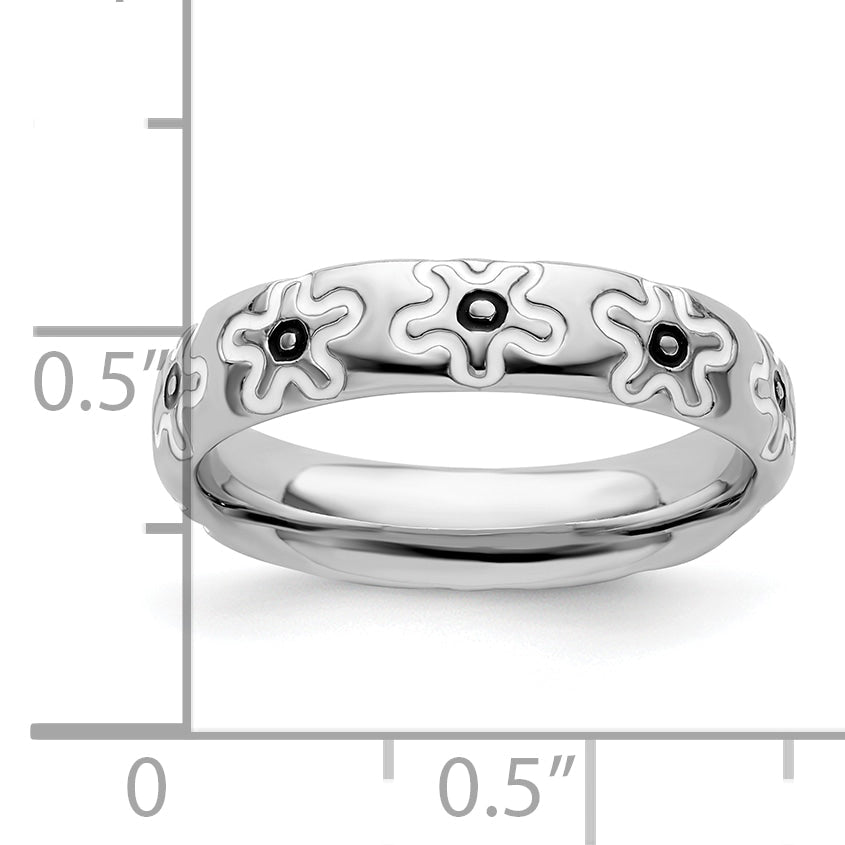 Sterlingsilber Stapelbar Expressions Poliert Emailliert Blume Ring
