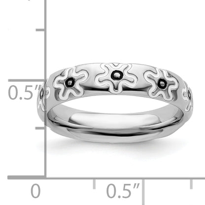 Sterlingsilber Stapelbar Expressions Poliert Emailliert Blume Ring