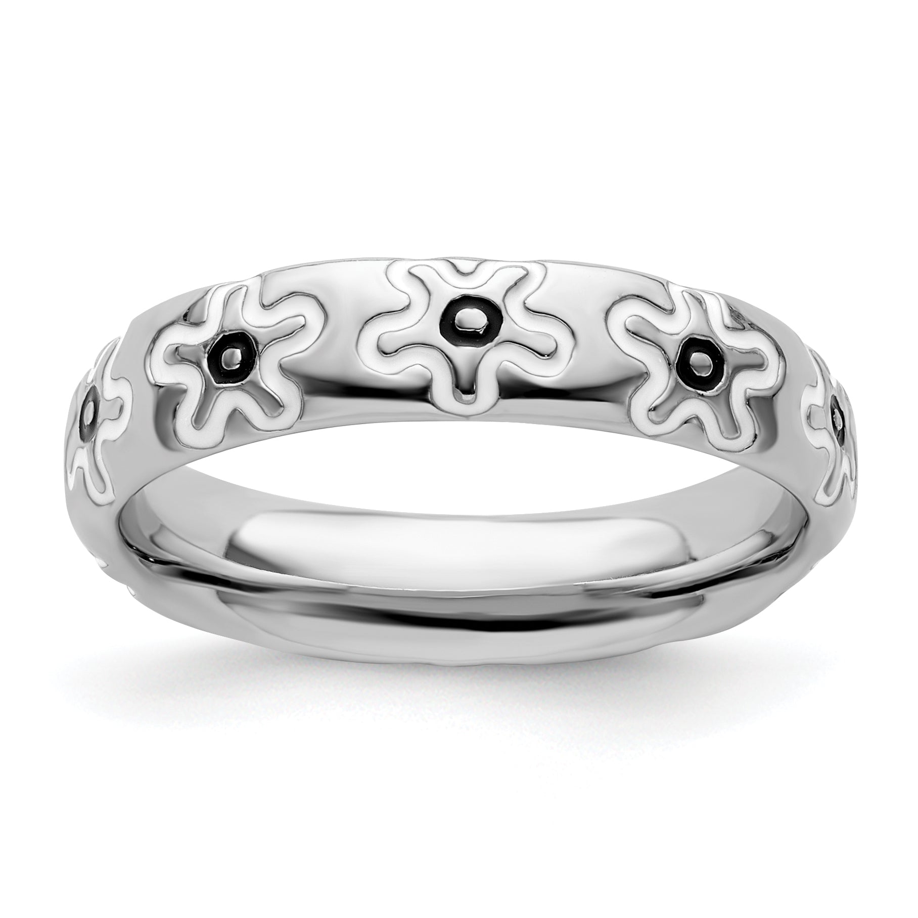 Sterlingsilber Stapelbar Expressions Poliert Emailliert Blume Ring