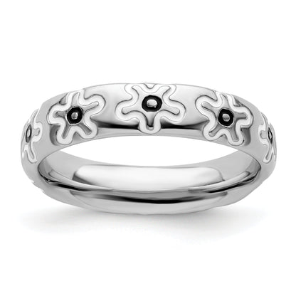 Sterlingsilber Stapelbar Expressions Poliert Emailliert Blume Ring