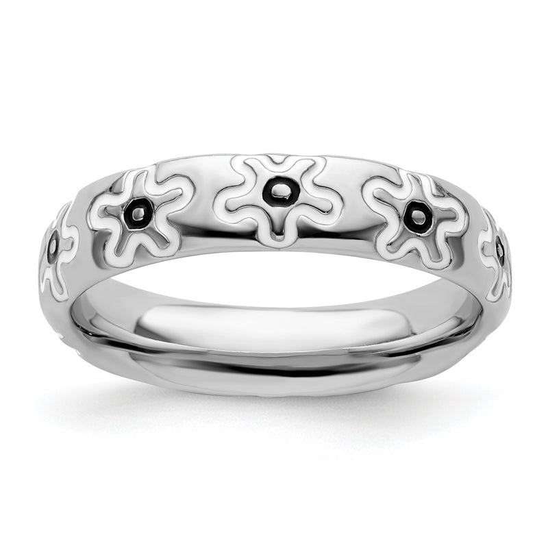 Sterlingsilber Stapelbar Expressions Poliert Emailliert Blume Ring