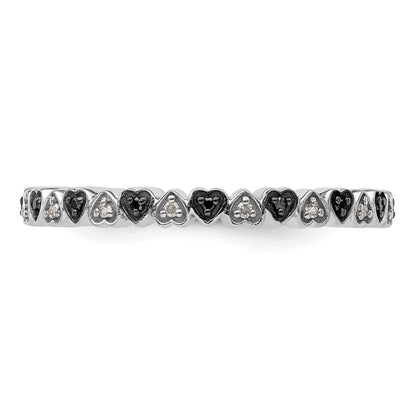 Sterlingsilber Stapelbar Expressions Herzen Schwarz & Weiß Diamant Ring
