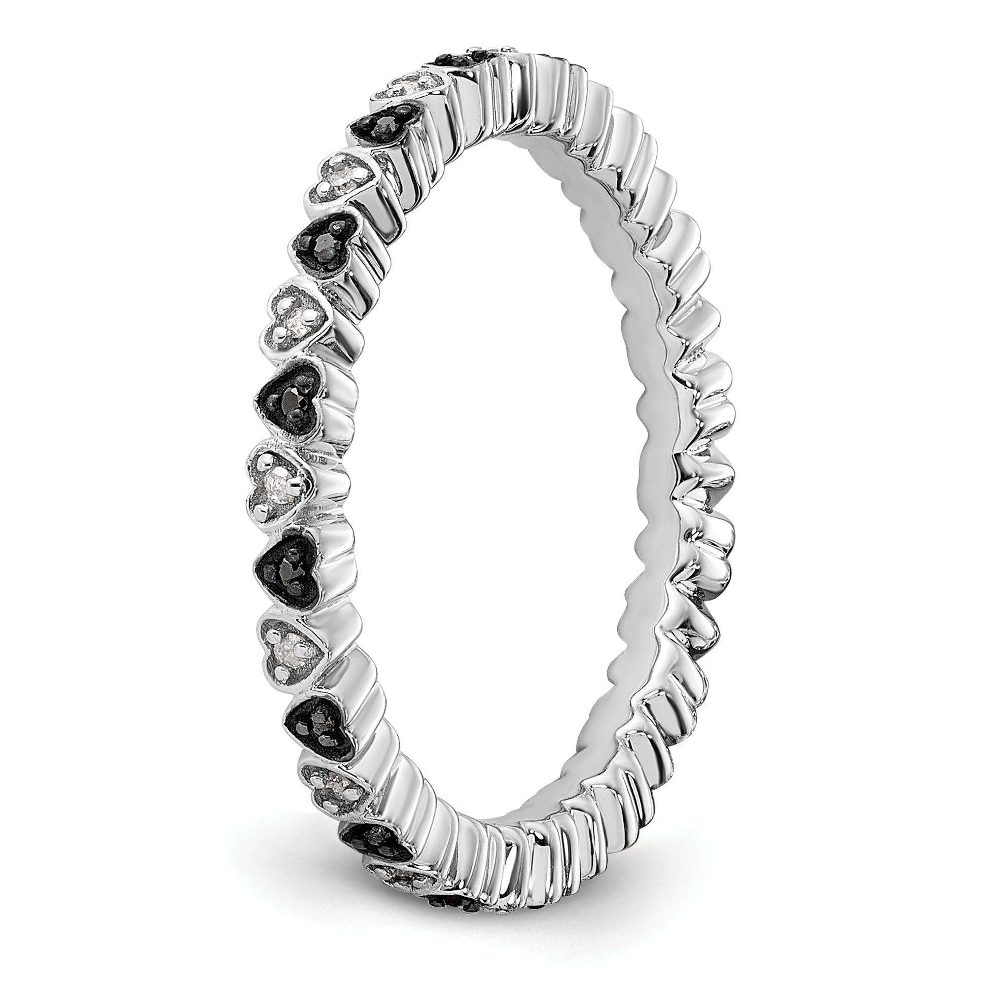 Sterlingsilber Stapelbar Expressions Herzen Schwarz & Weiß Diamant Ring