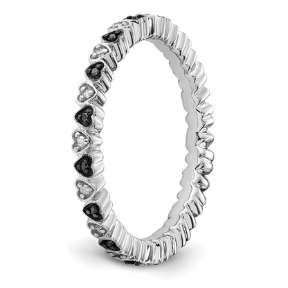 Sterlingsilber Stapelbar Expressions Herzen Schwarz & Weiß Diamant Ring