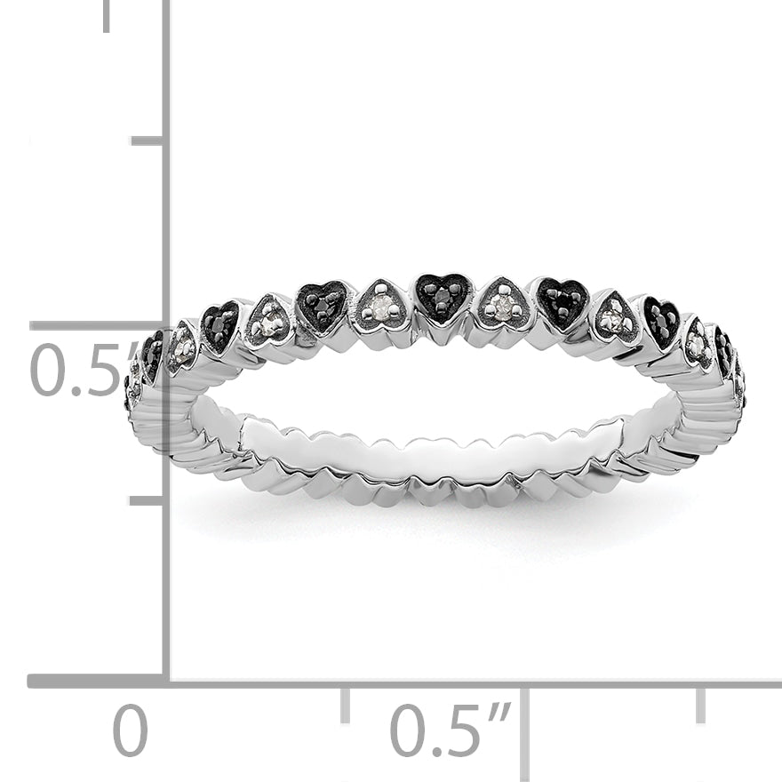 Sterlingsilber Stapelbar Expressions Herzen Schwarz & Weiß Diamant Ring