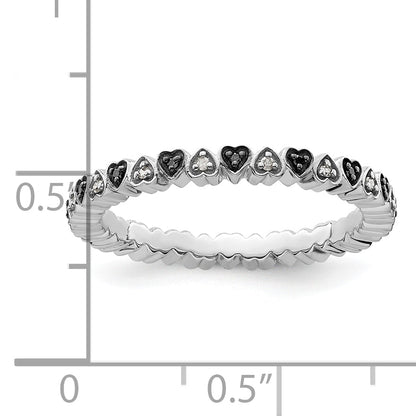 Sterlingsilber Stapelbar Expressions Herzen Schwarz & Weiß Diamant Ring