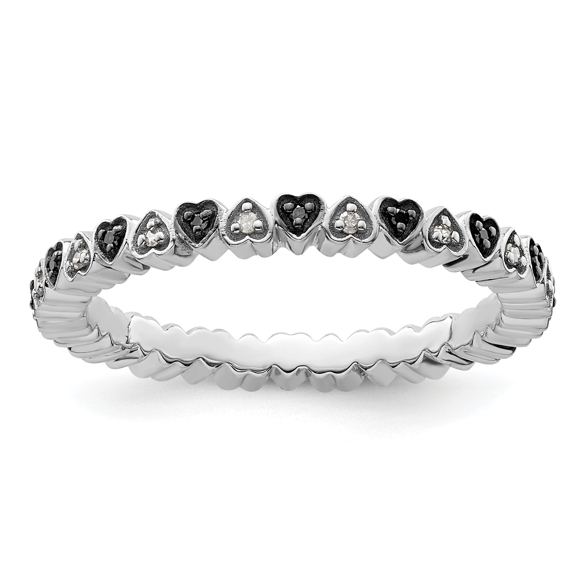 Sterlingsilber Stapelbar Expressions Herzen Schwarz & Weiß Diamant Ring