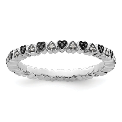 Sterlingsilber Stapelbar Expressions Herzen Schwarz & Weiß Diamant Ring
