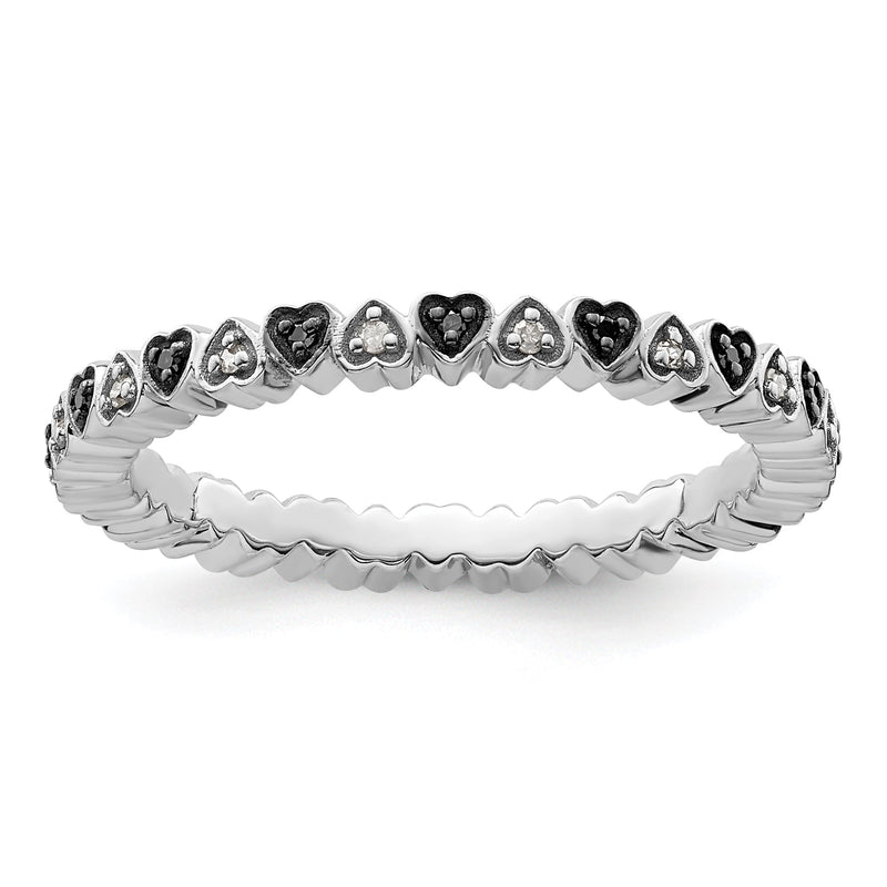 Sterlingsilber Stapelbar Expressions Herzen Schwarz & Weiß Diamant Ring