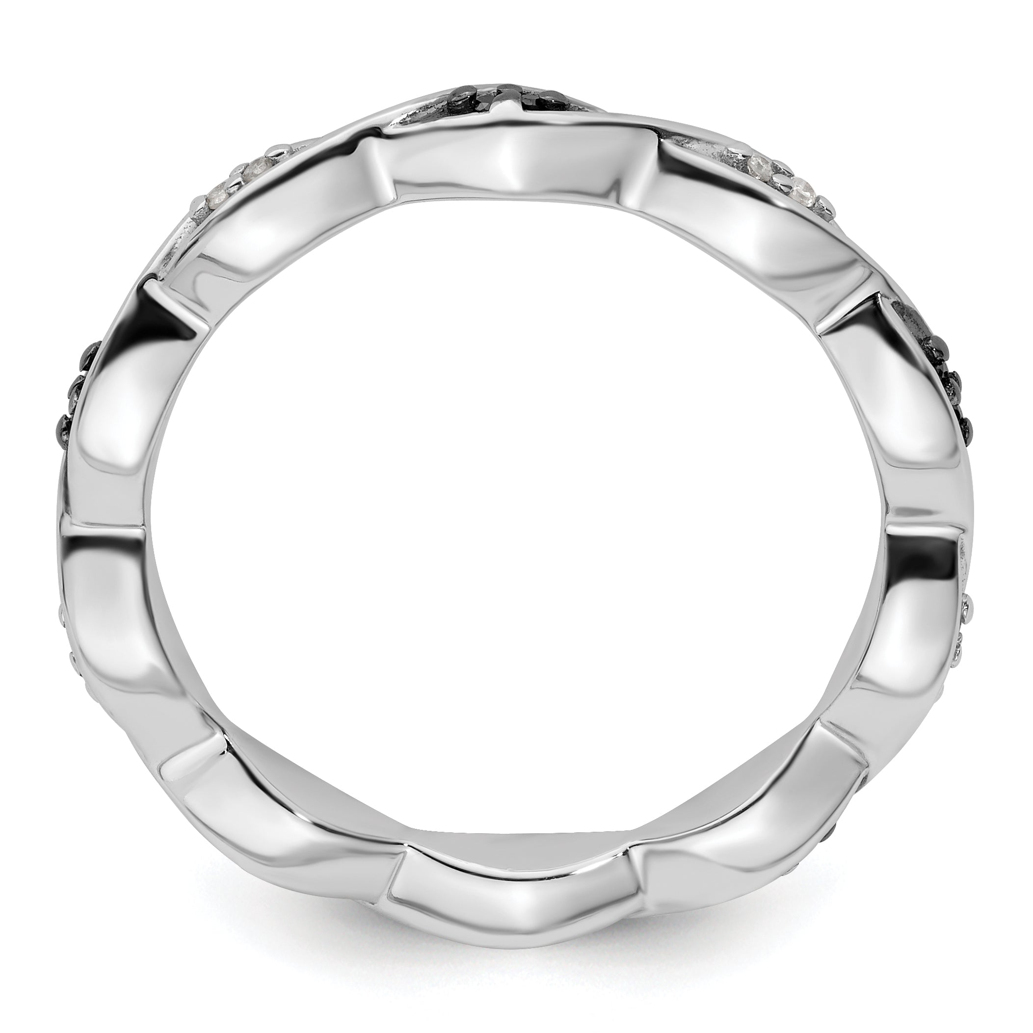 Sterlingsilber Stapelbar Expressions Schwarz & Weiß Diamant Ring