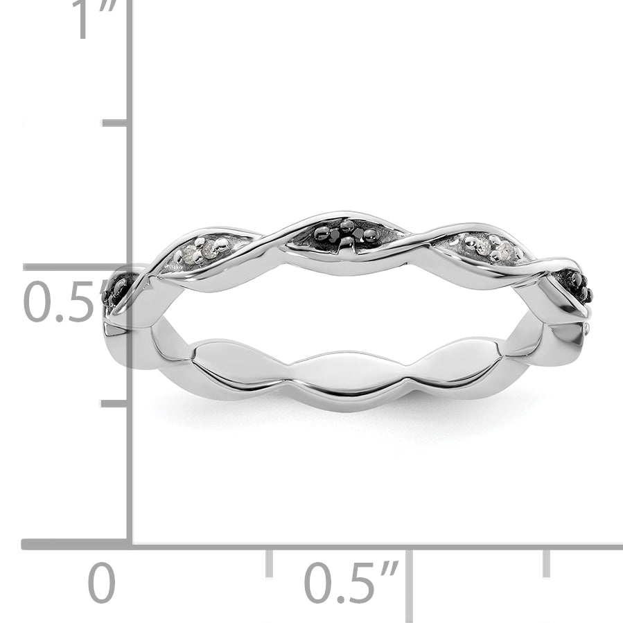 Sterlingsilber Stapelbar Expressions Schwarz & Weiß Diamant Ring