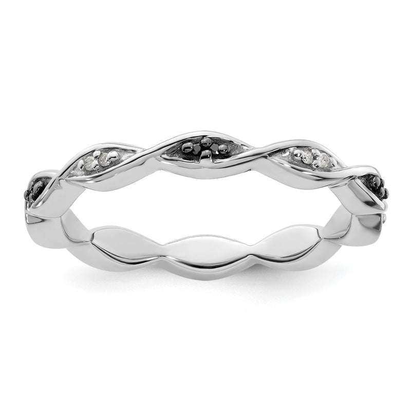 Sterlingsilber Stapelbar Expressions Schwarz & Weiß Diamant Ring