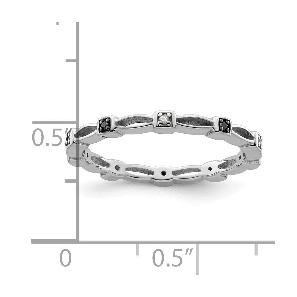 Sterlingsilber Stapelbar Expressions Schwarz & Weiß Diamant Ring