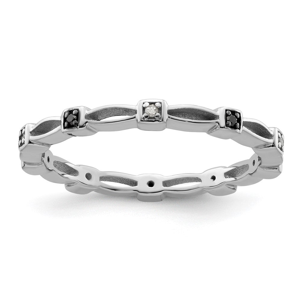 Sterlingsilber Stapelbar Expressions Schwarz & Weiß Diamant Ring