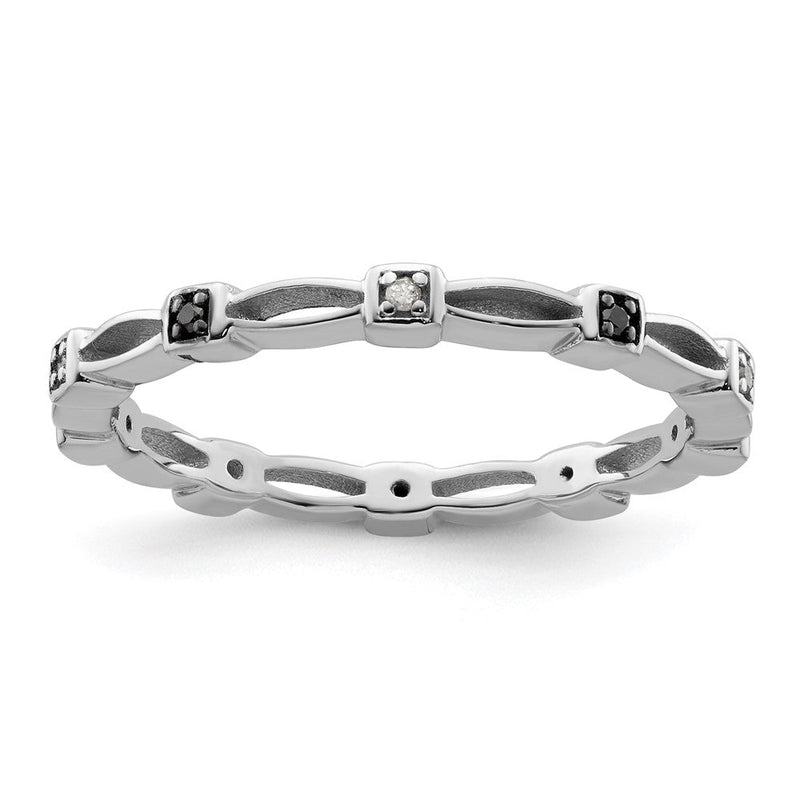 Sterlingsilber Stapelbar Expressions Schwarz & Weiß Diamant Ring
