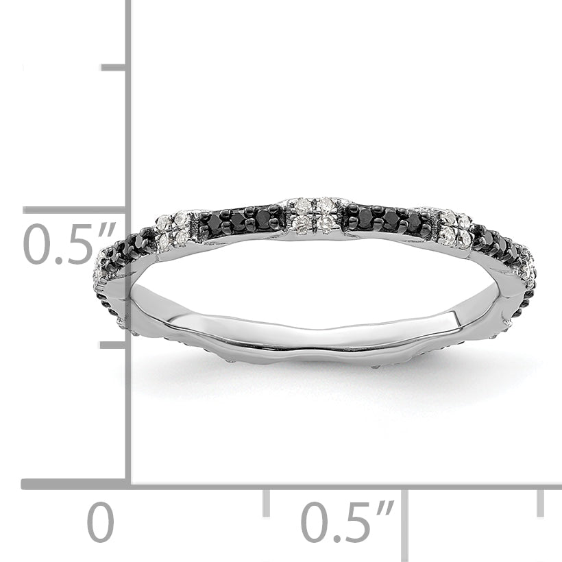 Sterlingsilber Stapelbar Expressions Schwarz & Weiß Diamant Ring