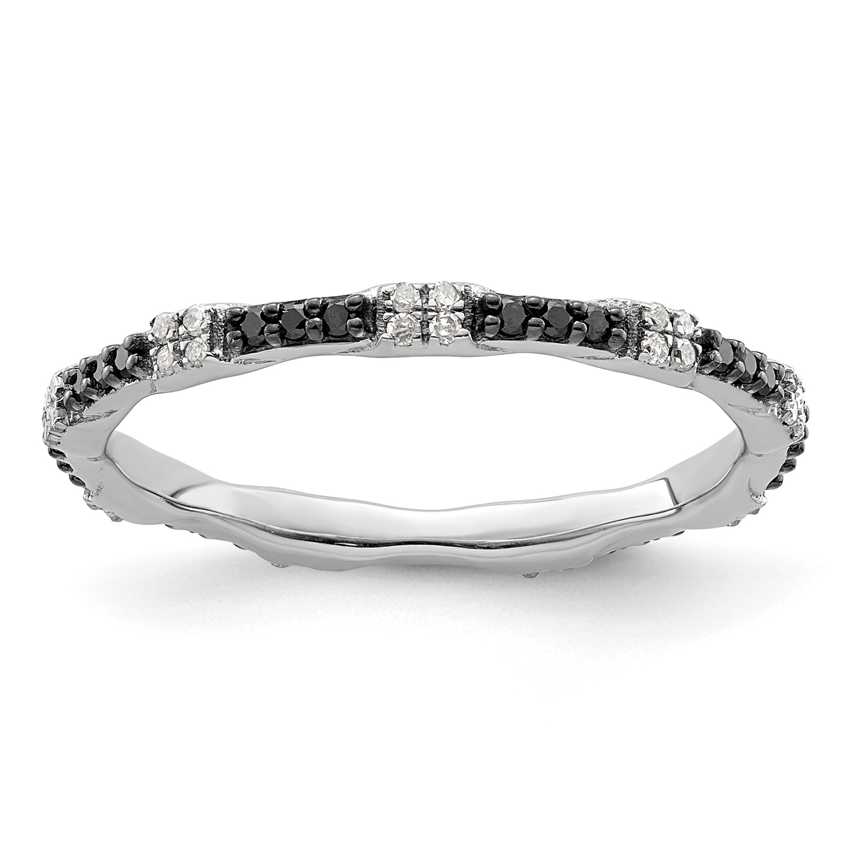 Sterlingsilber Stapelbar Expressions Schwarz & Weiß Diamant Ring