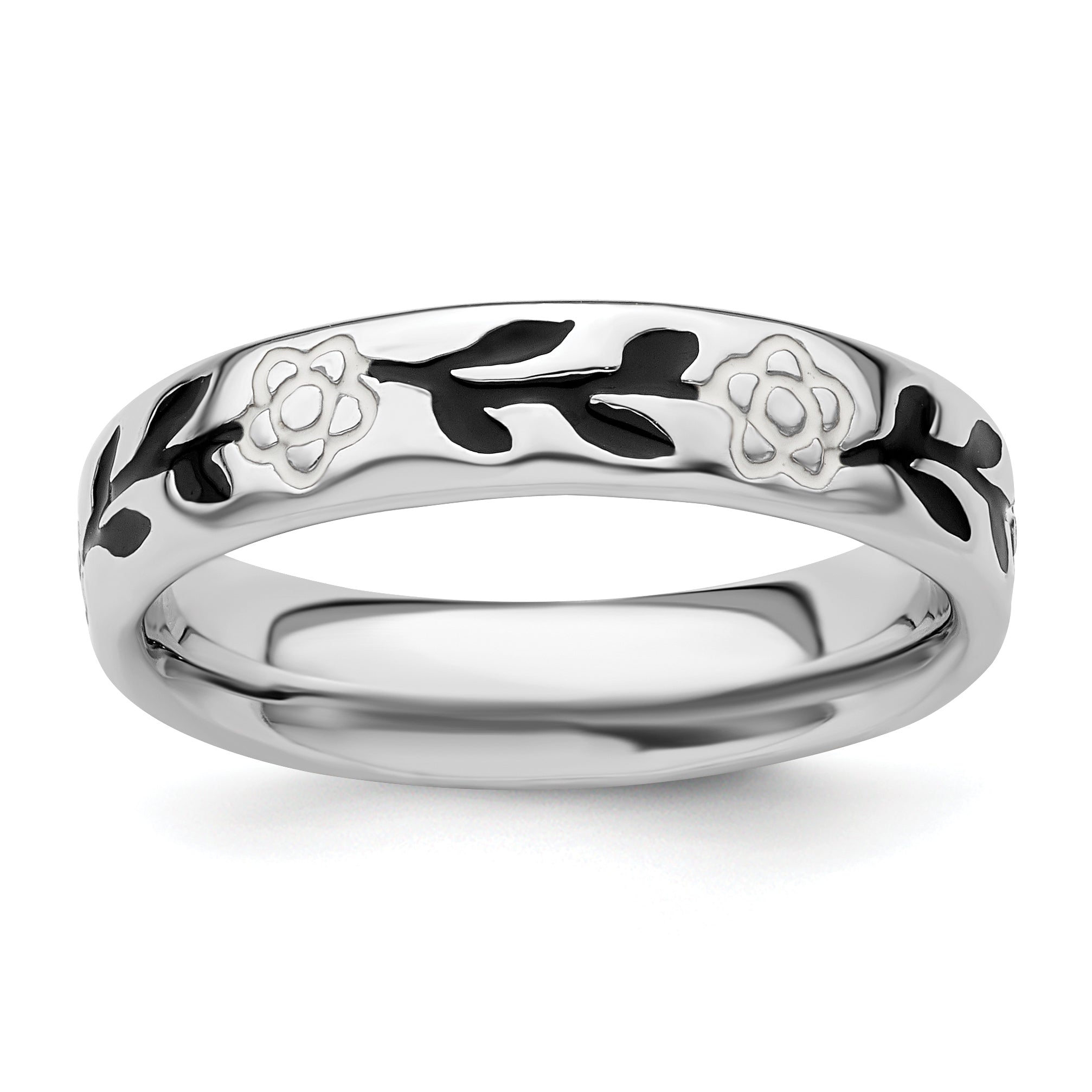Sterlingsilber Stapelbar Expressions Poliert Emailliert Blume Ring