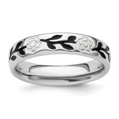 Sterlingsilber Stapelbar Expressions Poliert Emailliert Blume Ring