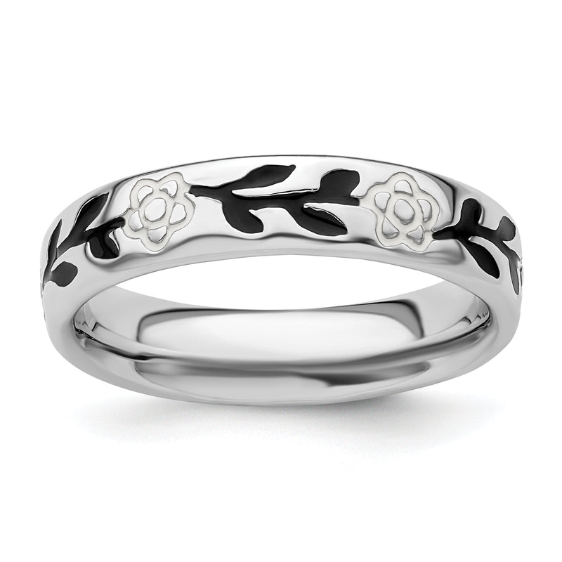 Sterlingsilber Stapelbar Expressions Poliert Emailliert Blume Ring