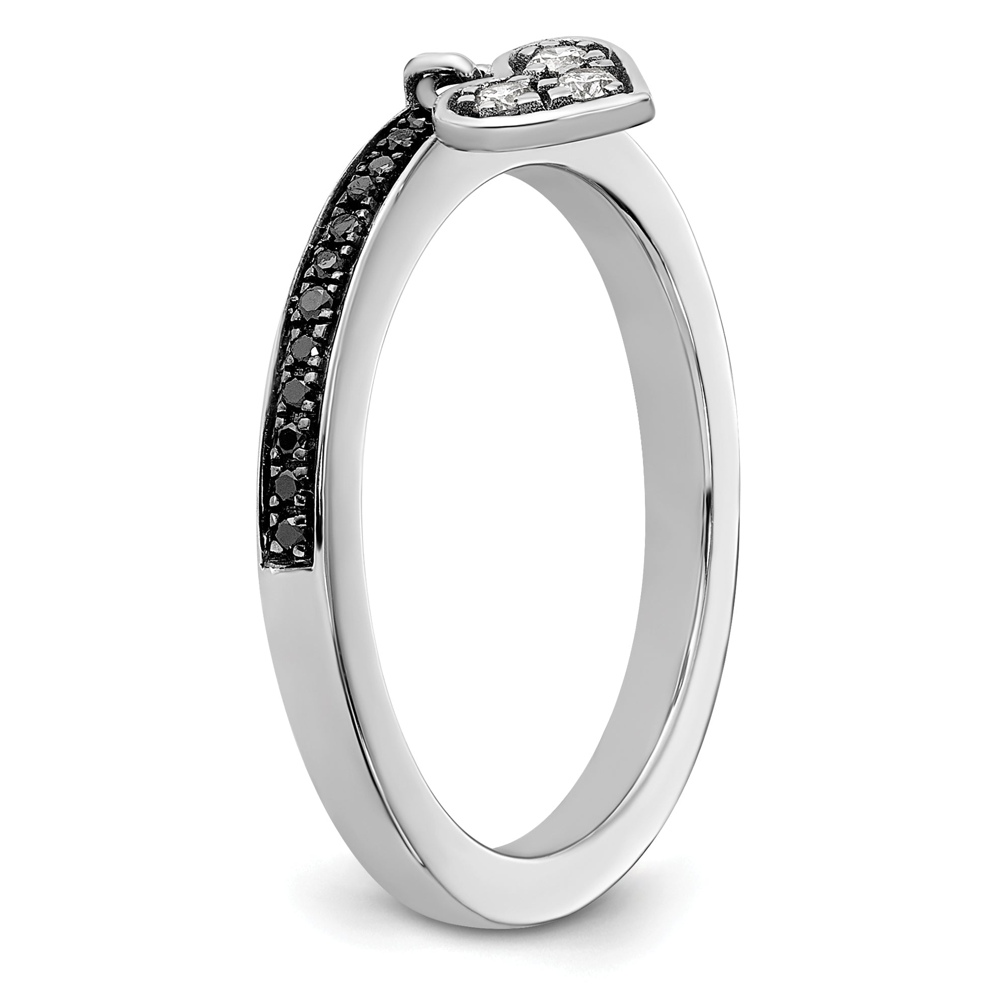 Sterlingsilber Stapelbar Expressions Herz Schwarz & Weiß Diamant Ring