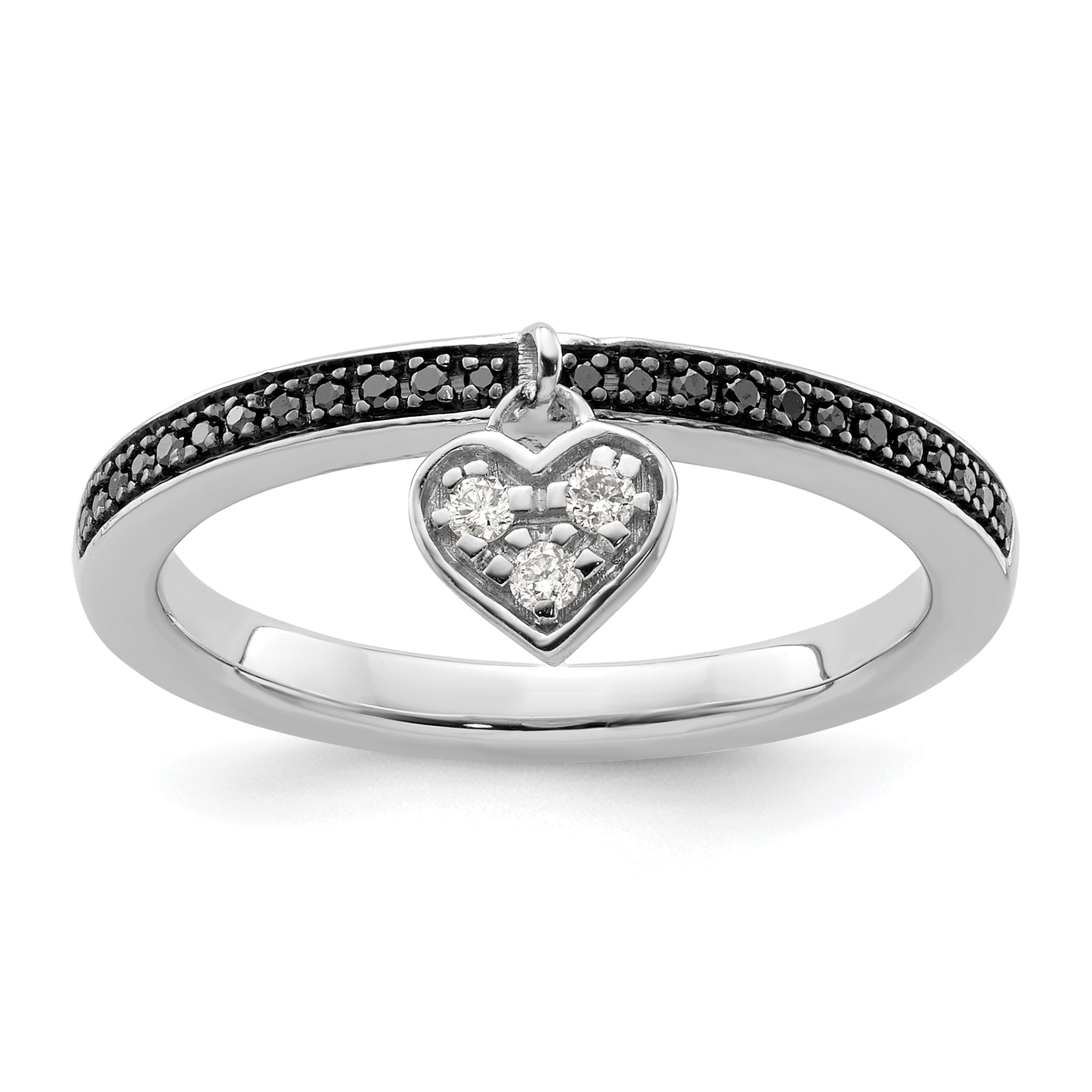 Sterlingsilber Stapelbar Expressions Herz Schwarz & Weiß Diamant Ring