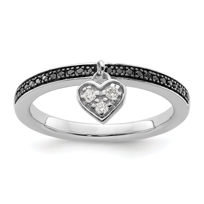 Sterlingsilber Stapelbar Expressions Herz Schwarz & Weiß Diamant Ring
