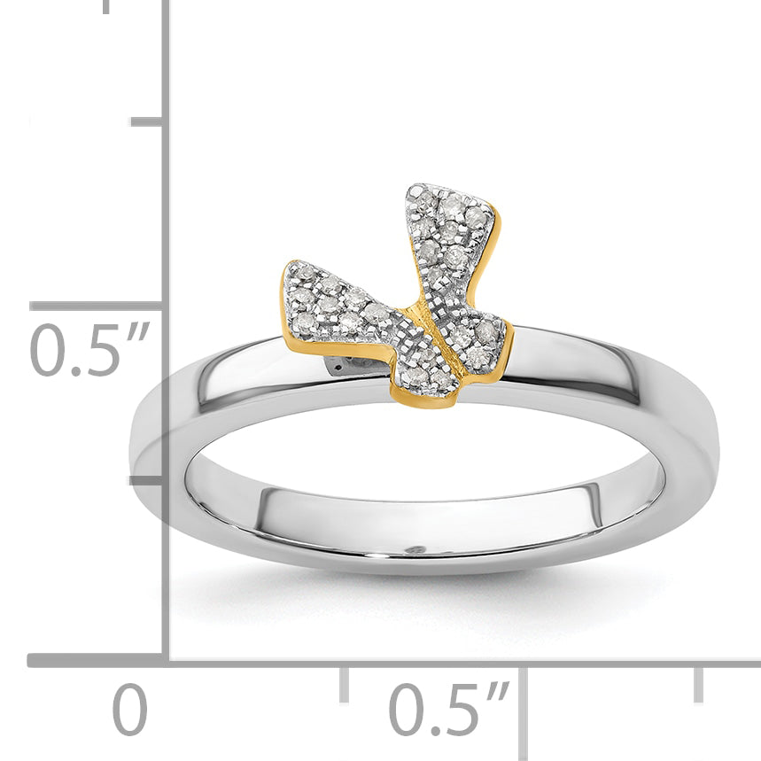 Sterlingsilber Stapelbar Expressions Gold Platte Schmetterling Diamant Ring