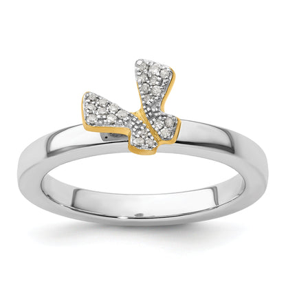 Sterlingsilber Stapelbar Expressions Gold Platte Schmetterling Diamant Ring