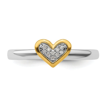 Sterlingsilber Stapelbar Expressions Vergoldet Herz Diamant Ring