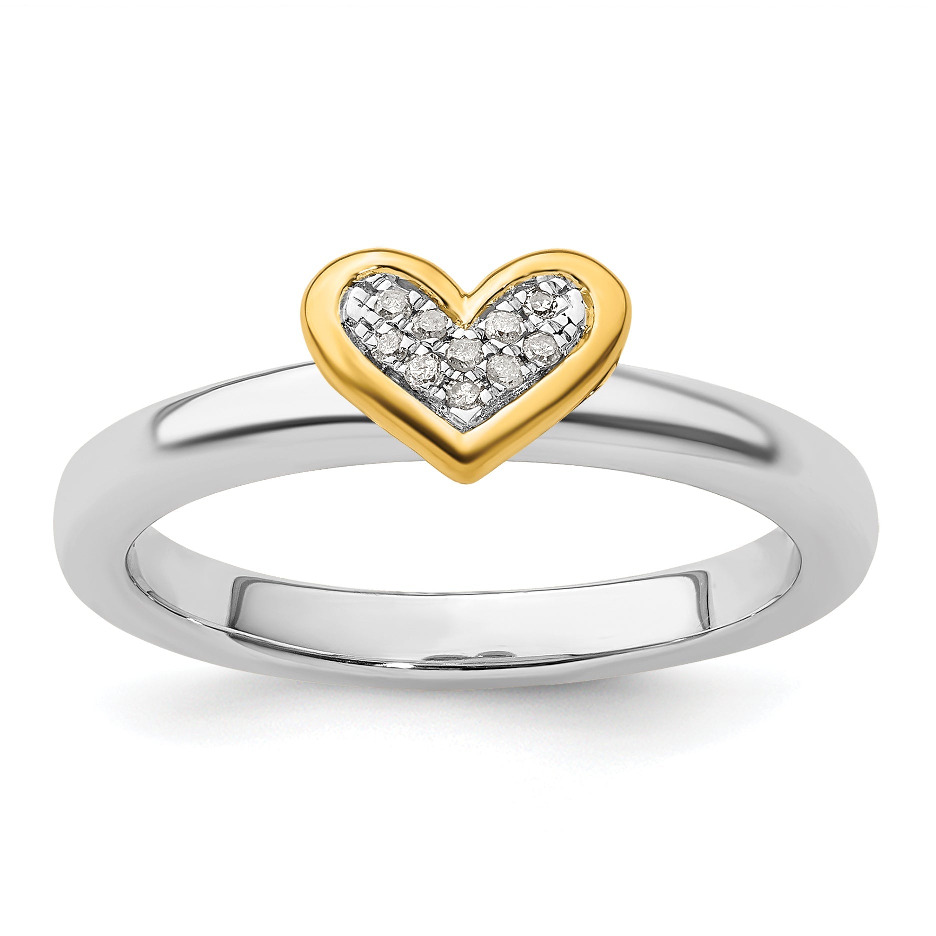 Sterlingsilber Stapelbar Expressions Vergoldet Herz Diamant Ring