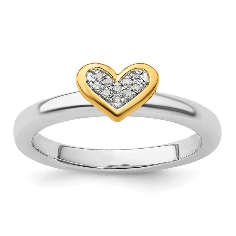 Sterlingsilber Stapelbar Expressions Vergoldet Herz Diamant Ring