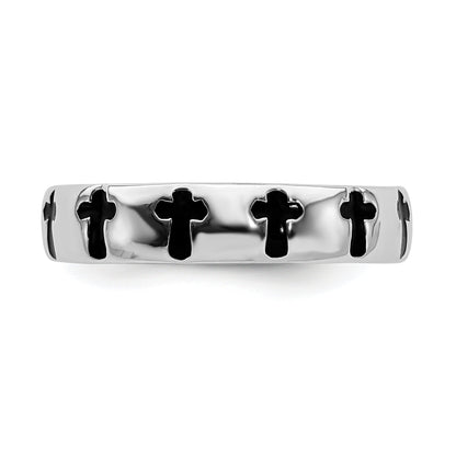 Sterlingsilber Stapelbar Expressions Poliert Emailliert Kreuz Ring