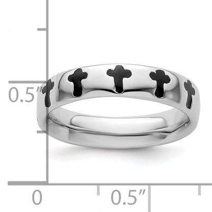 Sterlingsilber Stapelbar Expressions Poliert Emailliert Kreuz Ring