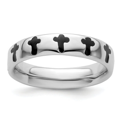 Sterlingsilber Stapelbar Expressions Poliert Emailliert Kreuz Ring