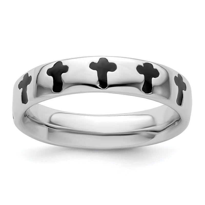 Sterlingsilber Stapelbar Expressions Poliert Emailliert Kreuz Ring