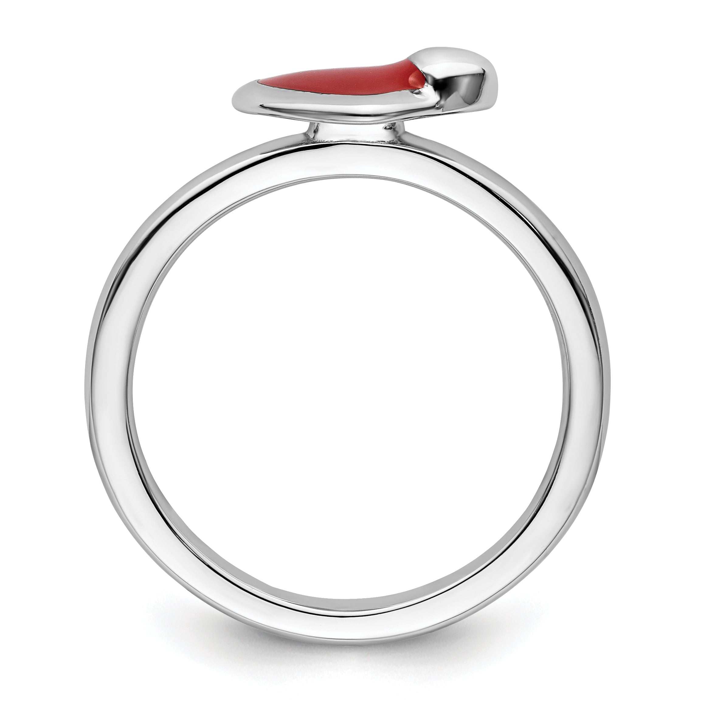 Sterlingsilber Stapelbar Expressions Poliert Rot Emailliert Herz Ring