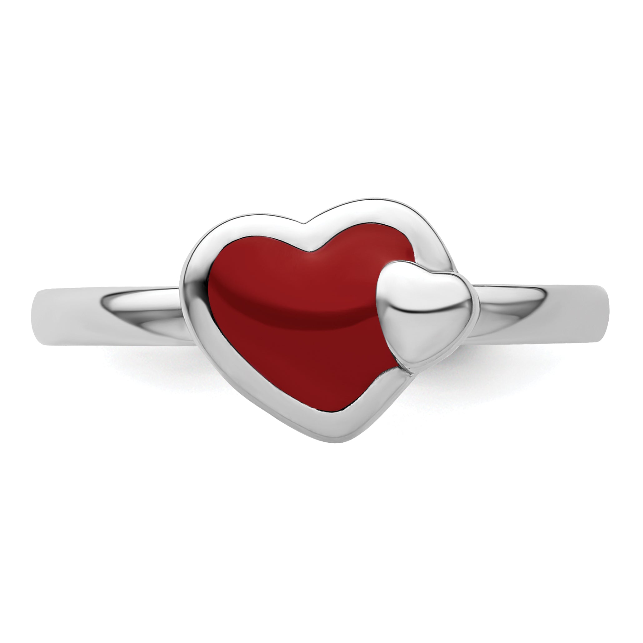 Sterlingsilber Stapelbar Expressions Poliert Rot Emailliert Herz Ring