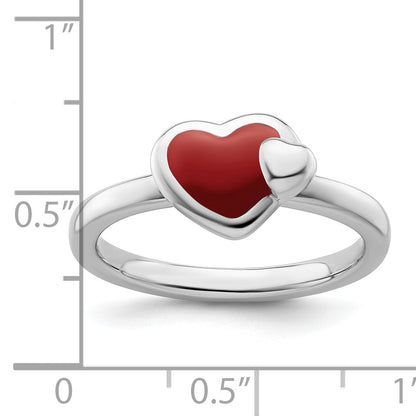 Sterlingsilber Stapelbar Expressions Poliert Rot Emailliert Herz Ring