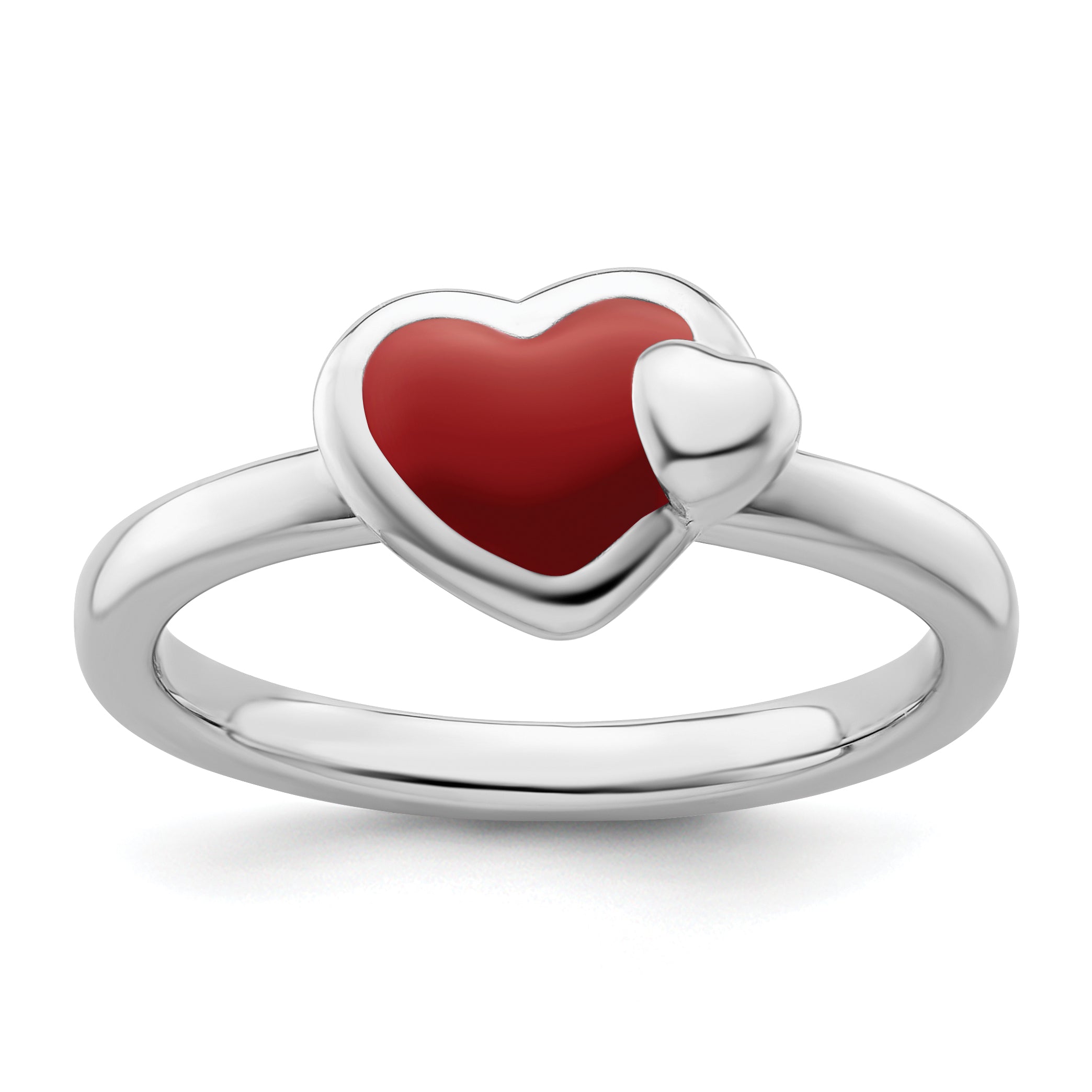 Sterlingsilber Stapelbar Expressions Poliert Rot Emailliert Herz Ring