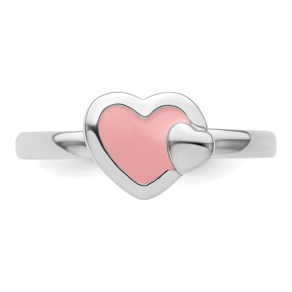 Sterlingsilber Stapelbar Expressions Poliert Rosa Emailliert Herz Ring