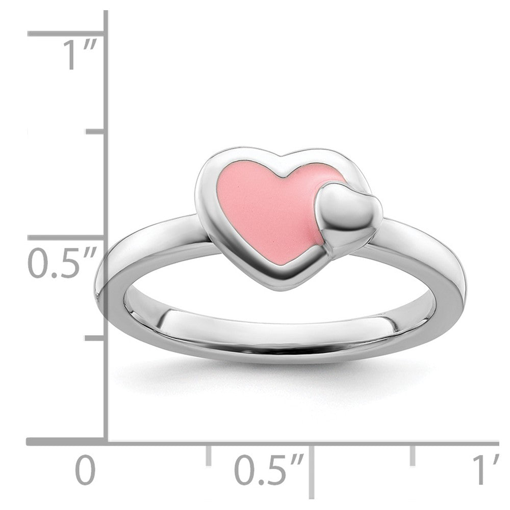 Sterlingsilber Stapelbar Expressions Poliert Rosa Emailliert Herz Ring