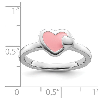 Sterlingsilber Stapelbar Expressions Poliert Rosa Emailliert Herz Ring