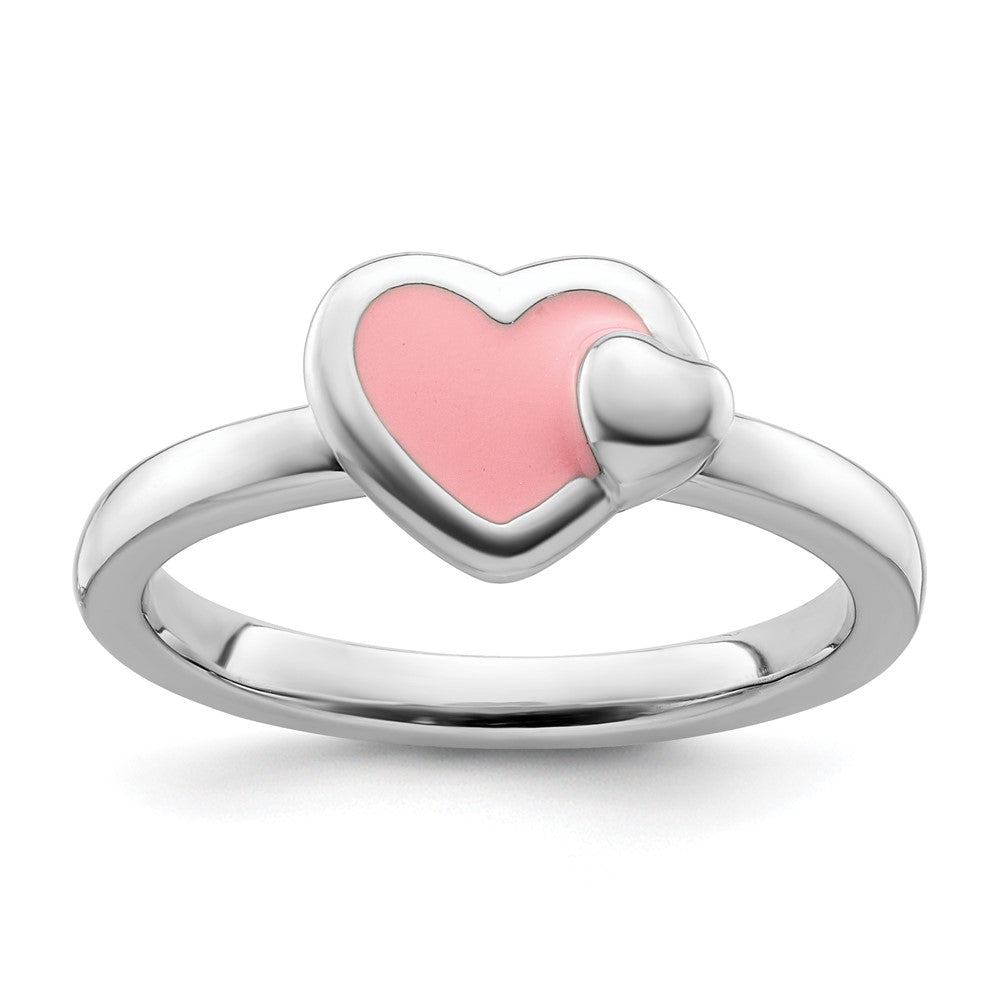 Sterlingsilber Stapelbar Expressions Poliert Rosa Emailliert Herz Ring